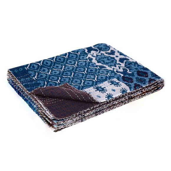 Taj Hotel Home Decor Kantha Cotton Throw | 1-Piece | Multicolor | 50"x70" - Picture 2 of 3